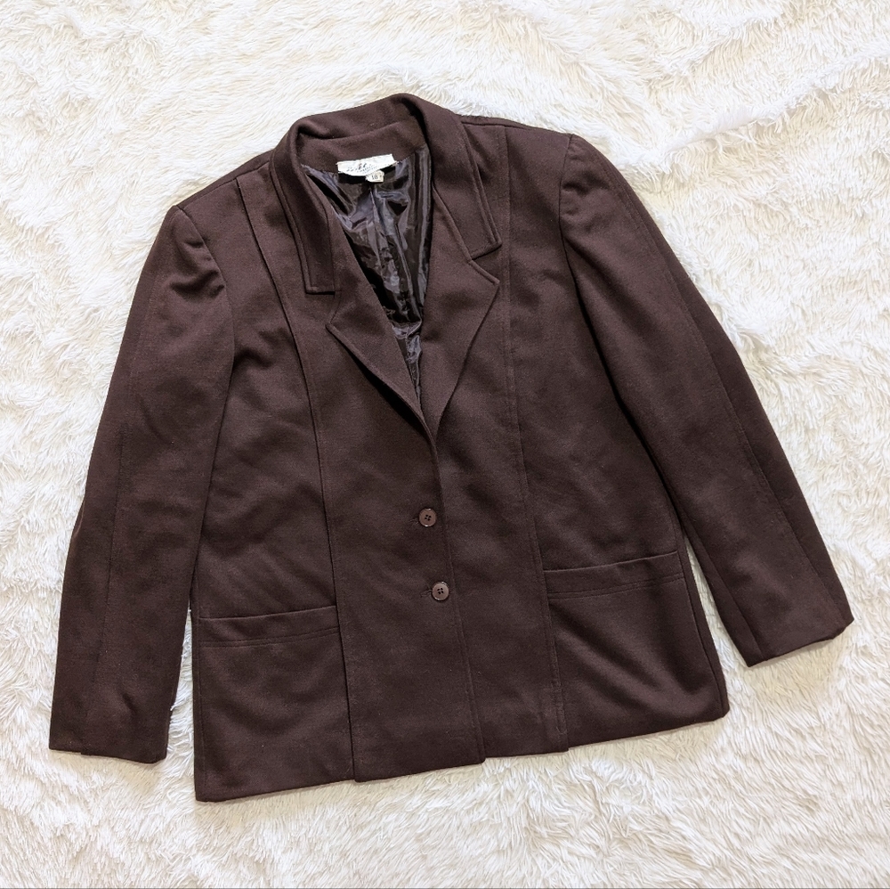 80s Wilroy Traveller Brown Double Button V Neck Fall Office Blazer Jacket 18